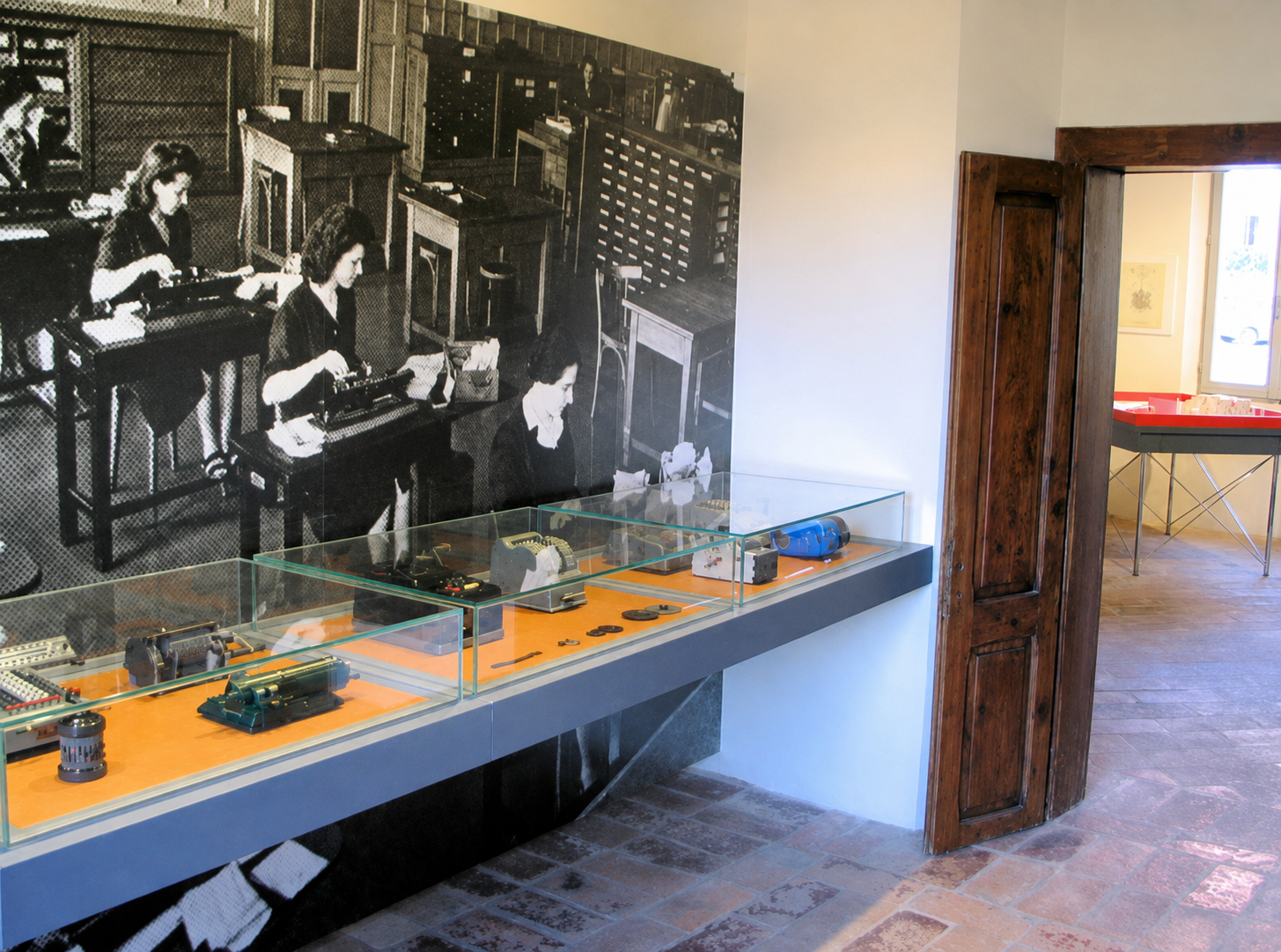 Small mechanical calculators on display at the museum